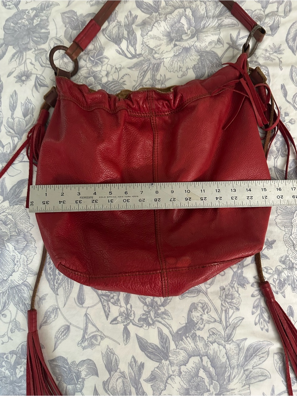 Lucky Brand Red Leather Drawstring Hobo with Fringe - Picture 11 of 11